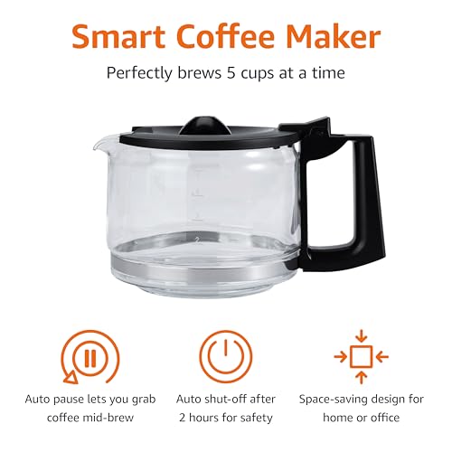 Amazon Basics 5 Cup Drip Coffee Maker with Glass Coffee Pot (0.8 Qt), Auto Shut-off, Auto Pause, Removable Filter Basket, Matte Black