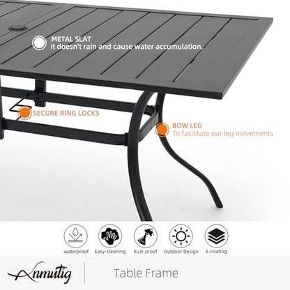 Anmutig 7-Piece Outdoor Patio Dining Set, 6 Stackable Patio Chairs & Rectangular Dining Table with All Weather Frame Furniture Set - 63" x 38" Gray