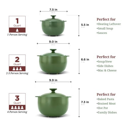 MINH LONG 1-Qt Porcelain Dutch Oven with Lid – Lead & Cadmium Free, Oven Safe to 482°F, Heat Retention, Clay Pot for Cooking on Gas & Infrared Cooktop, Use to Marinate, Cook, Bake, Refrigerate & Serve