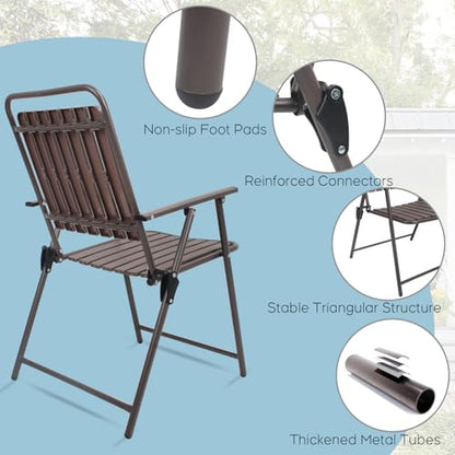 CHINNLUU Outdoor Patio Dining Chairs Set of 2, No Table, No Assembled Slatted PP Folding Chairs for Small Bistro Furniture for Lawn Backyard Balcony Poolside