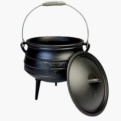 8-Quart Pre-Seasoned Cast Iron Cauldron - African Potjie Pot with Lid - 3-Legged Pot for Even Heat Distribution - Outdoor Cast Iron Dutch Oven Cookware for Campfire Cooking and Boiling