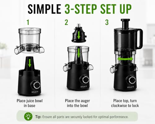 Zulay Kitchen Juicer Machine with 5" Wide Feed Chute, Cold Press Slow Masticating Juicer for Whole Fruits & Vegetables, Easy to Clean Stainless Steel Blades, High Juice Yield - Black