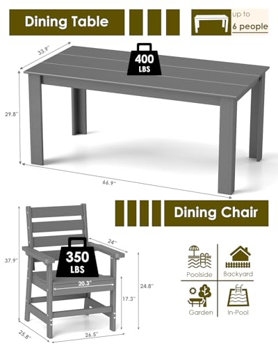 GREENVINES 7-Piece Outdoor Dining Set | HDPE | Patio Table and Chairs Sets for 6 | Patio Furniture | All Weather | Umbrella Hole | Grey | for Backyard Poolside Garden