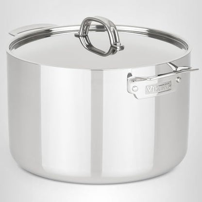 Viking 3-Ply Stainless Steel Stock Pot, 12 Quart Soup Cooking Pot with Lid, Kitchen Cookware, Dishwasher and Oven Safe, Induction Ready, Silver