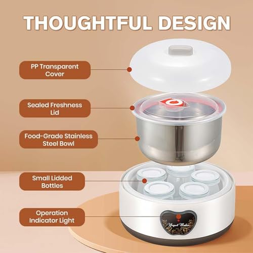 Cowenhey Yogurt Maker, Automatic Digital Yoghurt Maker Machine with 5 Glass Jars 42 Ozs, with Constant Temperature Control for Home Organic Yogurt, Cheese, Fruit Wine (No Cups)