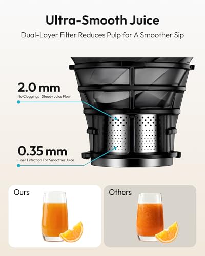 Cold Press Juicer Machines, EUHOMY 5.8" Wide Feed Chute, Slow Masticating Juicer for Whole Vegetables and Fruits, 99.6% High Juice Yield, Easy to clean, Juicer Machines with BPA Free