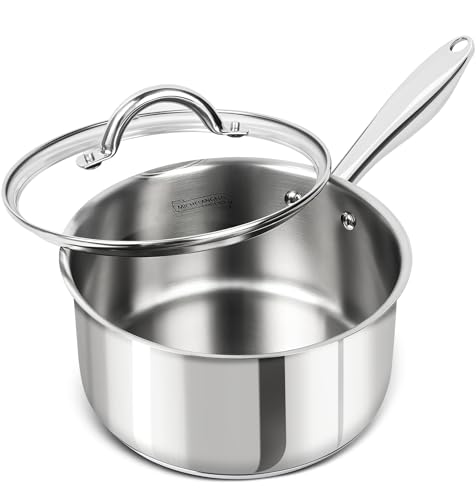 MICHELANGELO 3 Quart Saucepan with Lid, 18/10 Stainless Steel Sauce Pan with Tri-Ply Bottom, 3QT Sauce Pot, Induction Compatible
