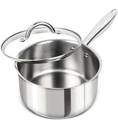 MICHELANGELO 3 Quart Saucepan with Lid, 18/10 Stainless Steel Sauce Pan with Tri-Ply Bottom, 3QT Sauce Pot, Induction Compatible