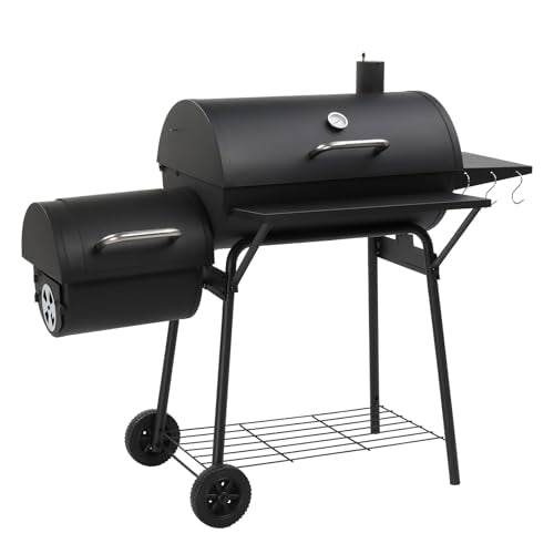 BBQ Charcoal Grill and Offset Smoker with Wheels & Side Front Table,Outdoor BBQ Grill with 557 Sq. In.,Patio Barbecue Cooker,Grilling Space for Outdoor Backyard,Balcony,Patio and Parties