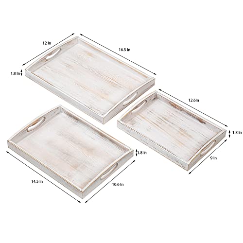 Country Rustic Wood Nesting Dinning Breakfast Serving Trays with Wood Handles, Set of 3,Can Put Food, Fruit, Plates