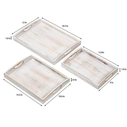 Country Rustic Wood Nesting Dinning Breakfast Serving Trays with Wood Handles, Set of 3,Can Put Food, Fruit, Plates