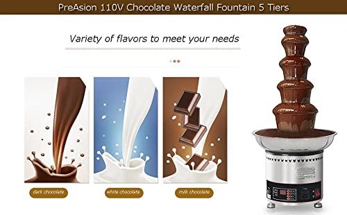 PreAsion Chocolate Fountain 110V Electric 5-Tiers Digital Chocolate Fountain Melting Machine Heating Fondue Fountain,4kg of chocolate