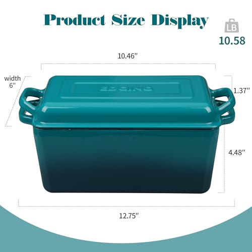 EDGING CASTING Enameled Cast Iron Dutch Oven, Oblong Bread Oven for Sourdough Bread Baking, Baking Pan, Dual Handles, Oven Safe, 4 Quart, Darkcyan
