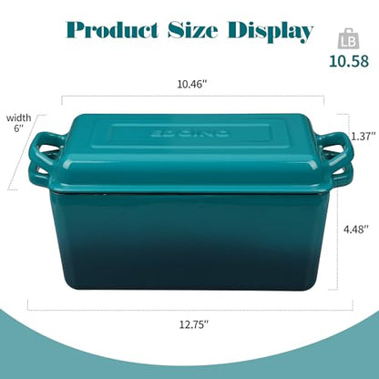 EDGING CASTING Enameled Cast Iron Dutch Oven, Oblong Bread Oven for Sourdough Bread Baking, Baking Pan, Dual Handles, Oven Safe, 4 Quart, Darkcyan