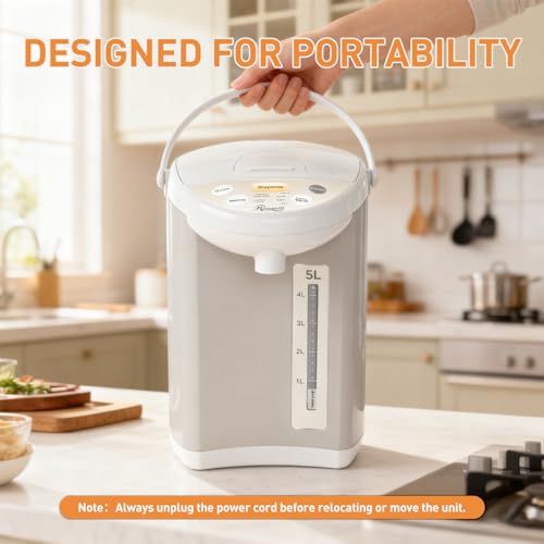Rosewill Electric Water Boiler and Warmer - 5L/5.3 Qt Stainless Steel Hot Water Dispenser with Rotating Base, Keep Warm Temperature Set, Auto Shut Off, Safety Lock, Instant Heating for Coffee & Tea