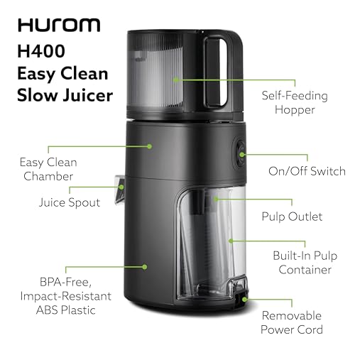 Hurom H400 Cold Press Juicer Machine, Award Winning Masticating Slow Juicer, Easy to Clean, Strainer & Hands Free with Self Feeding, Wide Mouth Hopper, Easy Assembly (Matte Black)