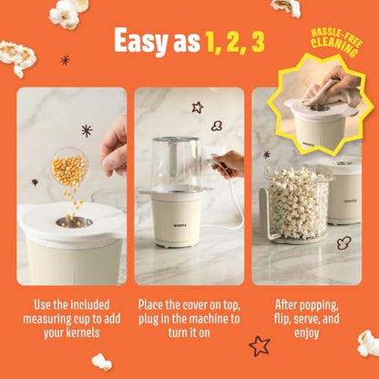 Wumple Air Popper Popcorn Machine - 10-Cup Air Pop Popcorn Maker with Measuring Cup - Hot Air Popped Oil-Free Compact Popcorn Popper - Movie Nights & Parties - Cream