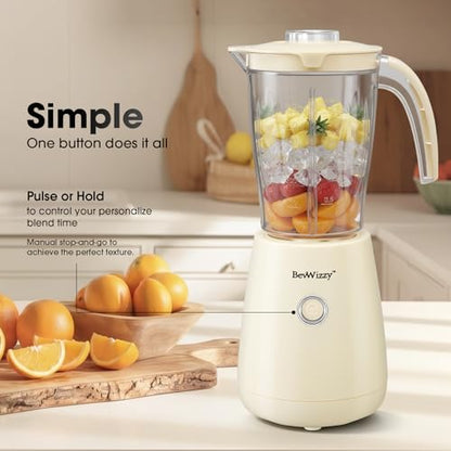 BevWizzy Small Blenders for Kitchen, 21oz Smoothie Blender, 350W Max, Ivory