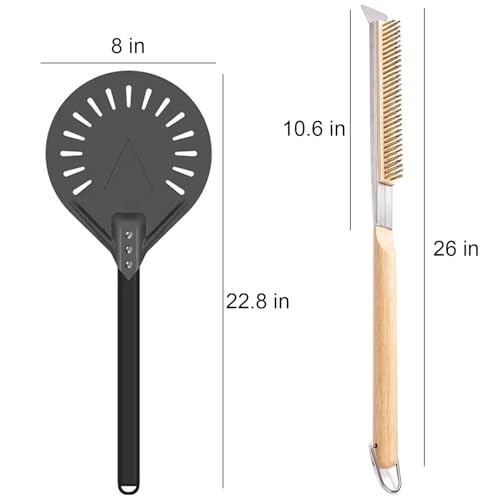 Pizza Oven Accessories Kit w/Pizza Oven Brush & Stone Scraper, 8 inch Pizza Turning Peel,12 Inch Perforated Pizza Peel - Tools & Supplies Set - Compatible with Outdoor Ovens