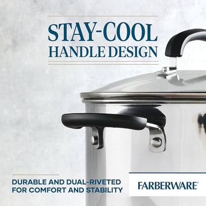 Farberware Brilliance Stainless Steel Stock Pot with Lid, 8 Quart
