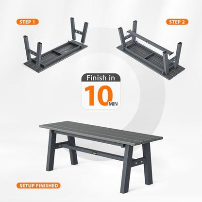 VINGLI 47” Outdoor Bench Garden Bench HDPE Porch Bench w/Metal Legs, Poly Lumber Patio Bench, 660 LBS Capacity Outdoor Backless Bench(Grey)