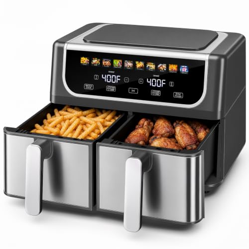 OLIXIS Dual Air Fryers with 2 Baskets 9.5 Quarts Large Airfryer 10-in-1