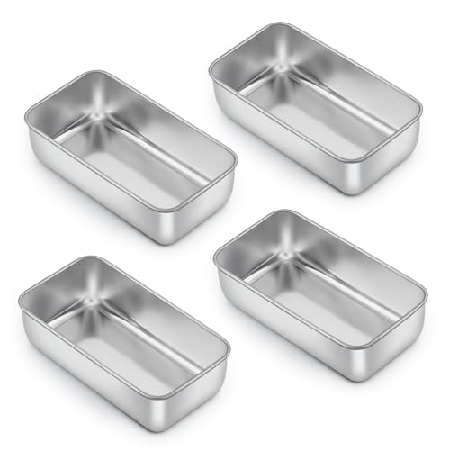 E-far Loaf Pan Set of 4, 9x5 Inch Stainless Steel Bread Loaf Pan, Metal Bakeware for Baking Bread Cake Meatloaf Brownies, Healthy & Non Toxic, Easy Release & Dishwasher Safe