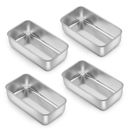 E-far Loaf Pan Set of 4, 9x5 Inch Stainless Steel Bread Loaf Pan, Metal Bakeware for Baking Bread Cake Meatloaf Brownies, Healthy & Non Toxic, Easy Release & Dishwasher Safe