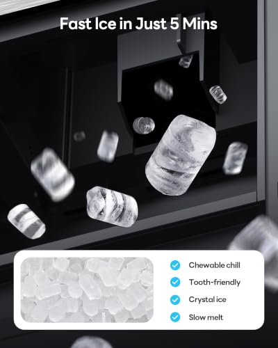Nugget Ice Maker Countertop 60lbs/24H, 5-Min Ice Output, UV-C Purify