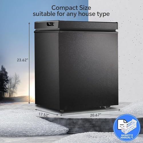 Kismile 2.0 Cubic Feet Chest Freezer with 2 Removable Basket Free Standing Top Open Door Compact Freezer with Adjustable Temperature for Home/Kitchen/Office/Bar