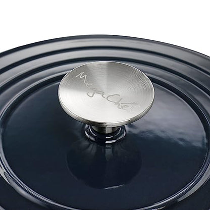 MegaChef 2 Quart Round Enameled Cast Iron Braiser Pan (Dark Blue)