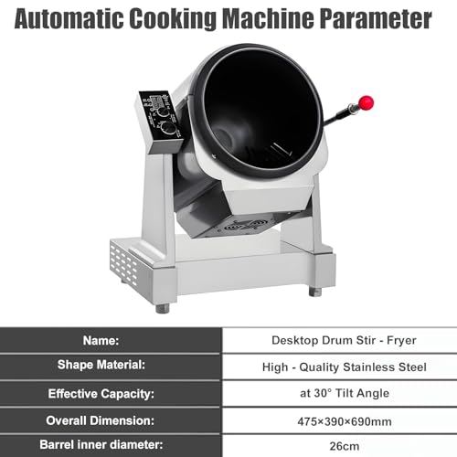 forplubossmmp Auto Stir Fry Machine, Industrial Stainless Steel Smart Wok Features 7-Position Tilt Drum, 1.5kg Capacity at 30° Tilt, 9-Speed Stir Settings, Kitchen Fried Rice Cooking