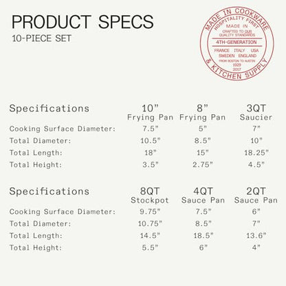 Made In Cookware | 10 Piece Stainless Steel Pot and Pan Set | 5 Ply Clad - Includes Stainless Steel Frying Pans, Saucepans, Saucier and Stock Pot W/Lid | Professional Cookware | Crafted in Italy