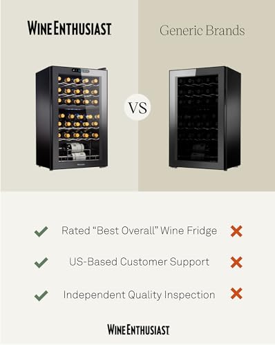 Wine Enthusiast 32-Bottle Dual Zone MAX Compressor Wine Cooler – Freestanding Mini Fridge with Digital Touchscreen, LED Display, Split Storage for Red & White Wines, Matte Black Refrigerator Home Bar