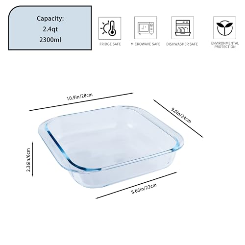 Vitrignis Glass Baking Dish - 2.4Qt Square 9x9 Baking Pan - Baking Pan With Oven Mitts - Glass Baking Dishes For Oven