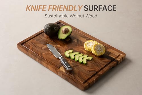 FYCTIO Walnut Wood Cutting Board, End Grain Wooden Cutting Boards for Kitchen, Chopping Block with Deep Juice Groove & Handles, Gift Box, 16.5"x11.6"x0.8"
