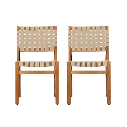 Christopher Knight Home Balew Acacia Wood Patio Dining Set for 4, Solid Wood Outdoor Dining Table Set for 4, 5 Piece Outdoor Dining Set with Rectangular Table and Woven Rope Accents, Teak+Beige