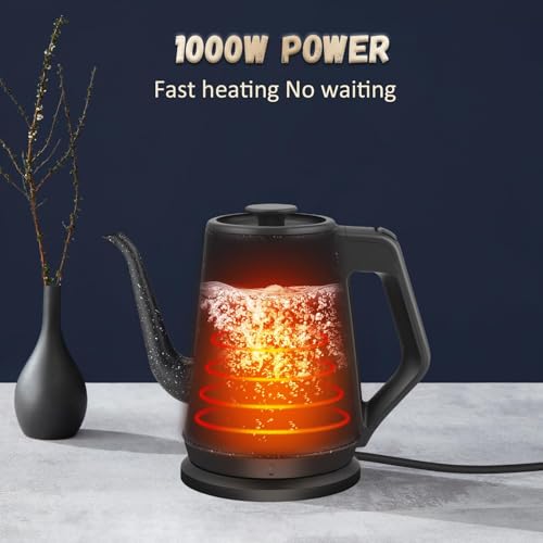 Gooseneck Electric Kettle, 1L Pour Over Coffee Kettle, 1000W Fast Boil Stainless Steel Water Boiler, for Tea Coffee, Office Dorm Kitchen, Auto Shut-Off, Black Star Design, BPA-Free