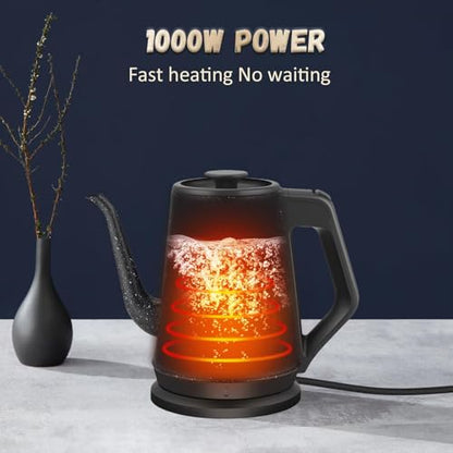 Gooseneck Electric Kettle, 1L Pour Over Coffee Kettle, 1000W Fast Boil Stainless Steel Water Boiler, for Tea Coffee, Office Dorm Kitchen, Auto Shut-Off, Black Star Design, BPA-Free