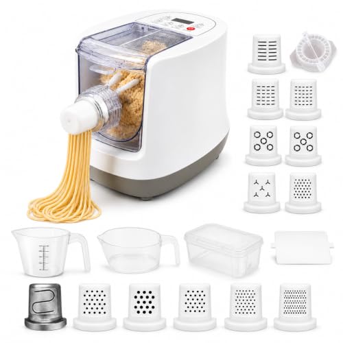 Electric Pasta Maker Machine – Automatic Noodle Maker with 13 Shape Discs, 23oz Large Capacity, Digital Touch Control for Spaghetti, Fettuccine, Macaroni & Dumpling Skins