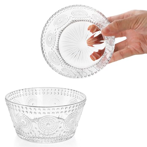 Nagpew 6 Pack Small Glass Bowls Set, 12 Oz Embossed Prep Dessert Bowls for Ice Cream, Stackable Snack Serving Bowls Side Dishes for Dipping, Yogurt, Cereal, Candy