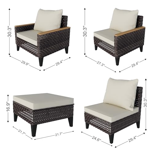 14 Pieces Outdoor Furniture Set, Patio Conversation Sets (Beige Cushions)