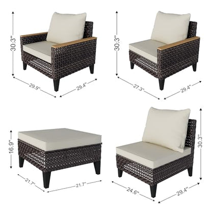 14 Pieces Outdoor Furniture Set, Patio Conversation Sets (Beige Cushions)