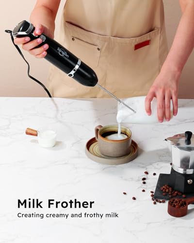 Sangcon Immersion Blender Handheld, 3-in-1 Hand Blender Electric, 400W Handheld Licuadora de mano, Stainless Steel Blade Stick Mixer with Whisk, Milk Frother Attachments - Black