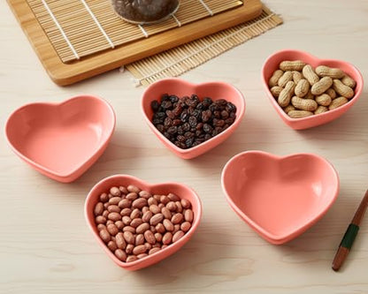 DS. DISTINCTIVE STYLE Heart Shape Ceramic Dipping Bowls Porcelain Sauce Dishes Set Of 4 Pink Mini Serving Ramekins