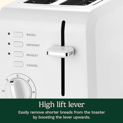 Cuisinart CPT-122 2-Slice Compact Plastic Toaster, Slots for Bagels & Bread, 7 Shade Settings, Cancel/Defrost/Reheat Functions, Removable Crumb Tray, Small Kitchen Appliance for Home & Office, White