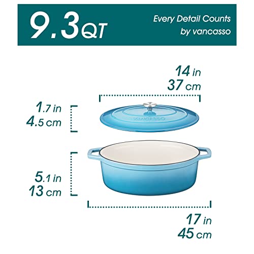 vancasso Enameled Cast Iron Dutch Oven, 9.3 Quart Dutch Oven Pot with Lid, Oval Dutch Oven Cast Iron Pot with Non Stick Coating for Bread Baking, Light Blue