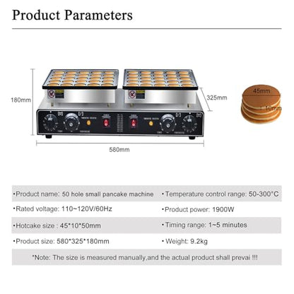 1900W Electric Mini Pancake Maker, 50PCS Commercial Mini Dutch Pancake Maker,1.8 Inches Dutch Poffertjes Grill,Non stick,Non stick,For Home Kitchen Restaurant Snack Dessert.