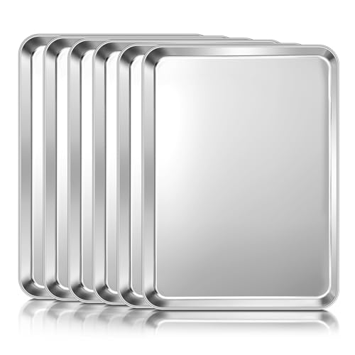 TeamFar Baking Sheet Pan, 6 Pack Stainless Steel Half Size Baking Pans Set, Metal Large Cookie Sheets for Baking/Roasting/Serving, Non-Toxic & Heavy Duty, Dishwasher Safe, 17.6” x 13” x 1”