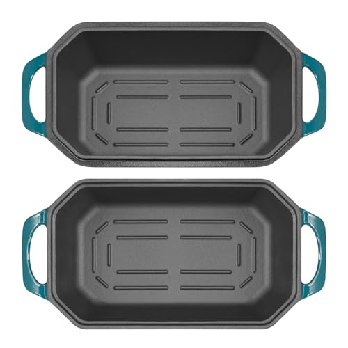 Flavehc Bread Pan Cast Iron Loaf Pan with Lid Bread Loaf Pan 8.5x4.5 Inch Loaf Pan Enameled Cast Iron Sourdough Loaf Pan, DarkCyan